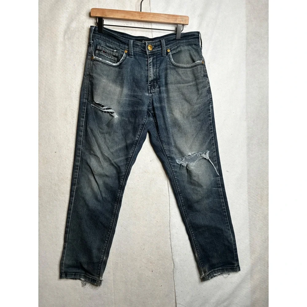 Fried Denim Mens Slim Fit Distressed Ripped Jeans Blue 32x30‎ skate grunge